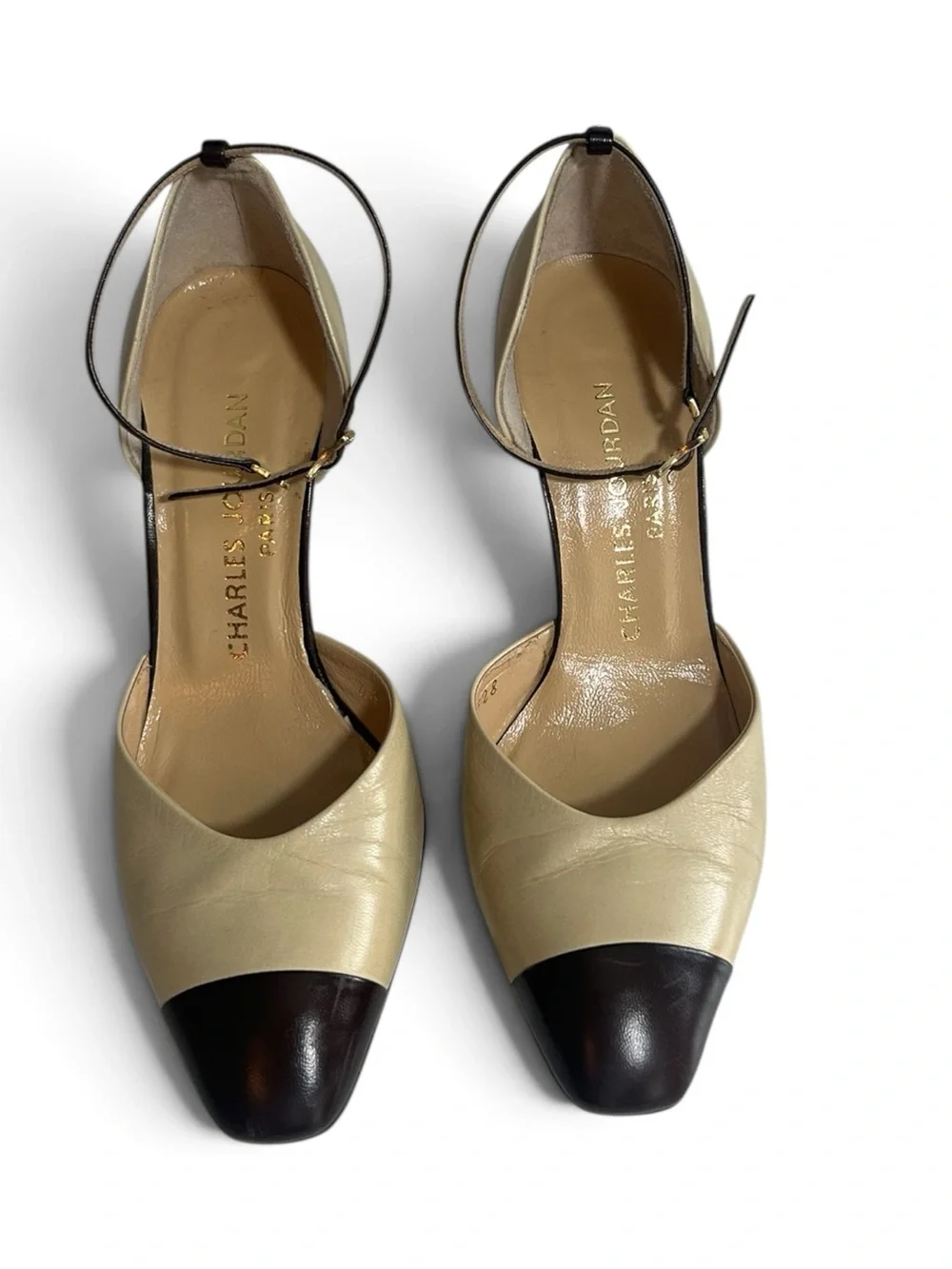 Charles Jourdan  Vintage Beige and Black Two-Tone D'Orsay Heels 6.5 Elegant